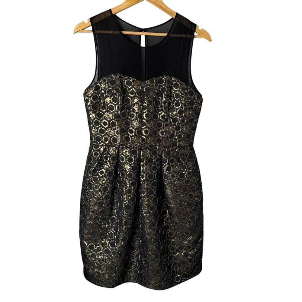 Club Monaco Bria Metallic Gold Honeycomb‎ Mesh Cocktail Dress Sleeveless, Size 6